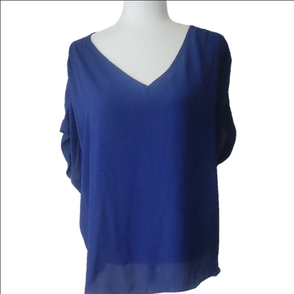 Blue Boxy Blouse with Relaxed Sleeves